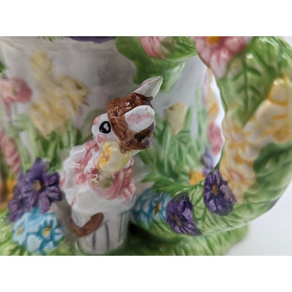 Spring Easter Watering Pot Ceramic Bunny Bunnies Garden Eggs Flowers - Picture 3 of 11